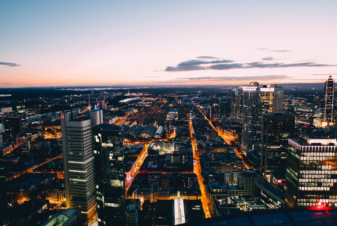 An Aerial View Of A City At Night